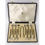 MAPPIN & WEBB CASED VICTORIAN VICTORIAN TEASPOONS (12) & SUGAR TONGS