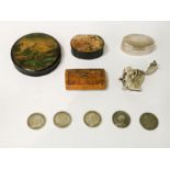 HM SILVER VESTA, THE DEVIL WITH RED EYES, 3 WOODEN SNUFF BOXES, 1 HM SILVER SNUFF BOX & 5