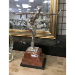 SILVER PLATE DECO STYLE FIGURE ON MARBLE BASE - 49CM