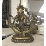 GILT BRONZE BUDDHIST FIGURE WITH STONES INSERT - 26CM