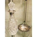 SILVER TOP DECANTER & PIN TRAY WITH SILVER BASE - DECANTER 29CM