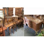 WALNUT DINING TABLE, SIX CHAIRS & SIDEBOARD A/F