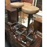 PAIR TAN LEATHER PEDAL STOOLS