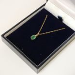 9CT GOLD 18'' CHAIN WITH EMERALD PENDANT