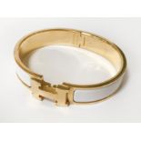 HERMES GOLD PLATED & ENAMEL BANGLE - COMPLETE WITH CASE & PURCHASE BAG