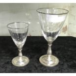 TWO GORHAM STERLING SILVER & GLASS GLASSES - 18CM & 13CM