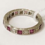 18CT GOLD DIAMOND & RUBY ETERNITY RING - SIZE I