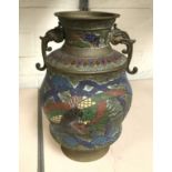 BRONZE & CLOISONNE CHINESE VASE - 28CM HEIGHT