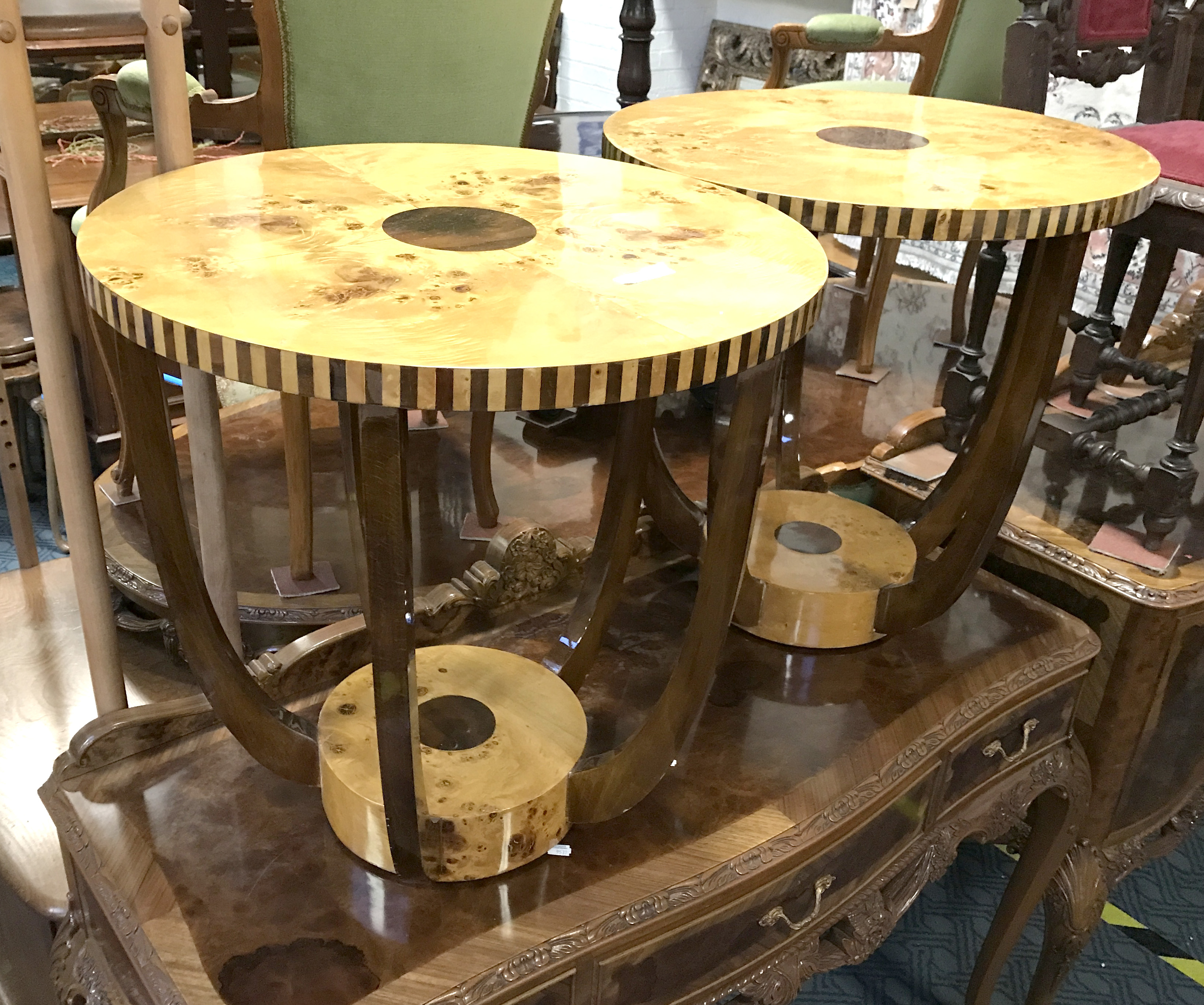 PAIR ART DECO STYLE ROUND TABLES