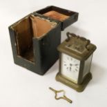 BRASS CARRIAGE CLOCK WITH CASE & KEY