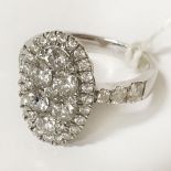 OVAL CLUSTER RING 18 CT. GOLD DIAMOND 2 CARATS OF DIAMONDS IN TOTAL - SIZE L-M