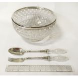 H/M SILVER MID VICTORIAN SALAD BOWL WITH SPOON & FORK SERVICE