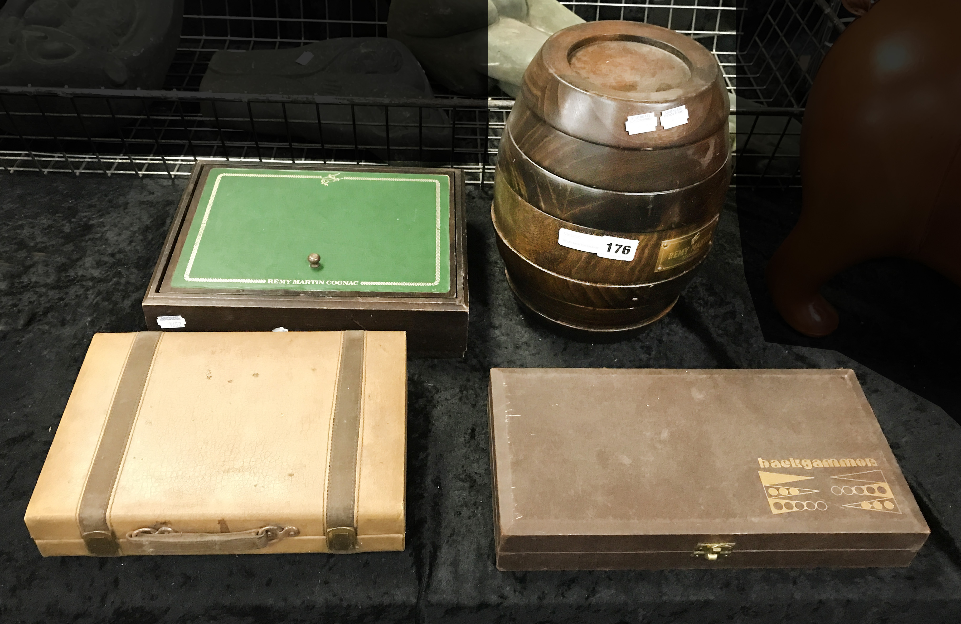 REMY MARTIN BRANDY BARREL & GAMES BOX ETC