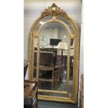 LARGE GILT WOODEN ARCH MIRROR