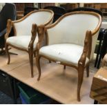 PAIR OF WALNUT TUN CHAIRS - SWAN