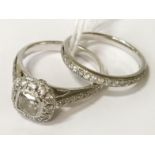 PLATINUM & DIAMOND TWIN RING SET WITH CENTRE SQUARE - DIAMOND APPROX 0.75CT - SIZES N