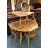 ERCOL TABLE & SIDE TABLE & 4 CHAIRS - A/F