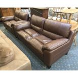 LLOYD SCS 3 SEATER & 2 SEATER BROWN LEATHER SOFAS