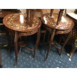 PAIR OF ROUND INLAID TABLES