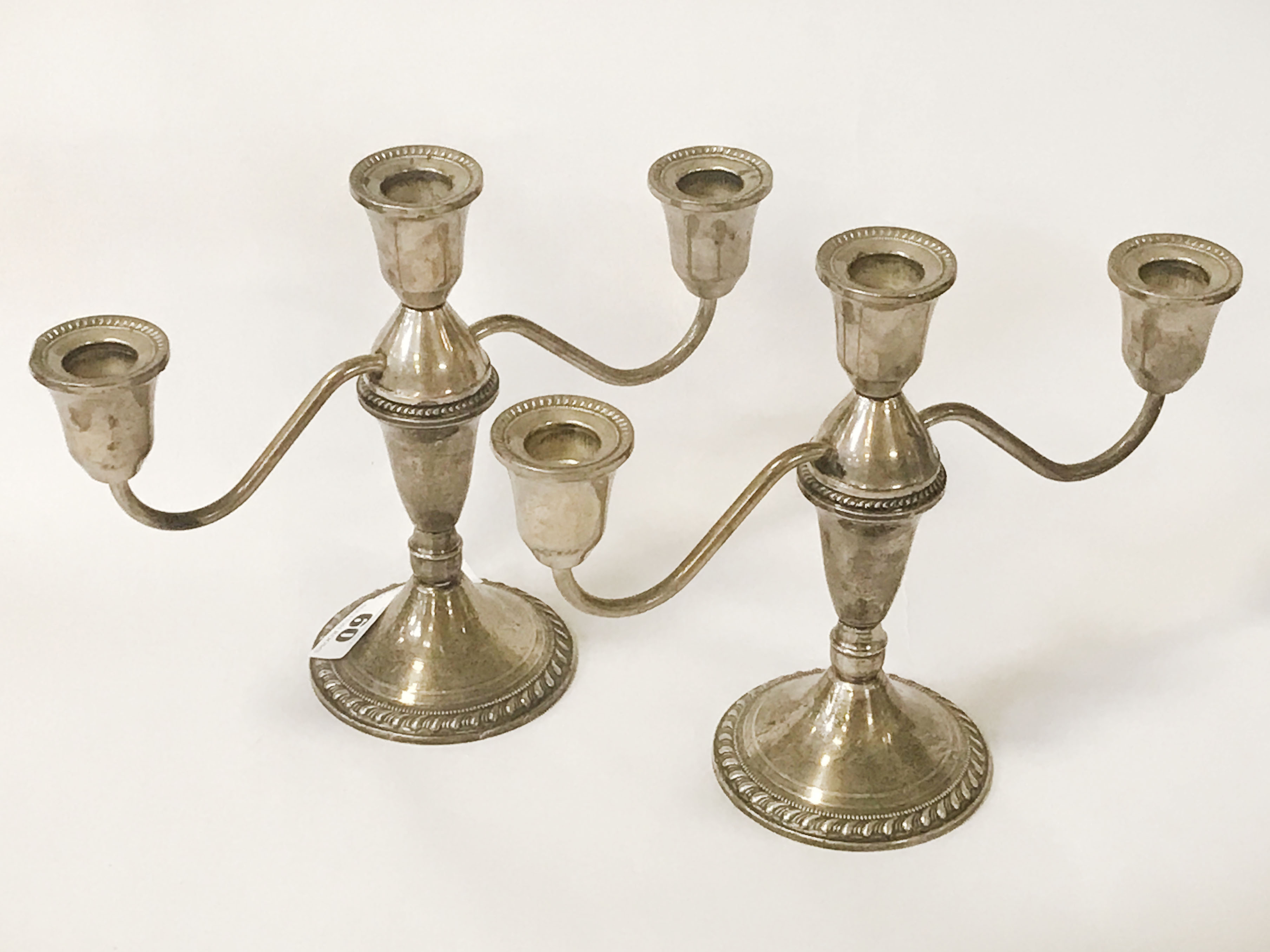 PAIR OF STERLING SILVER CANDELABRA - 19cms HEIGHT