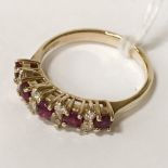 14CT YELLOW GOLD RUBY & DIAMOND RING - SIZE L