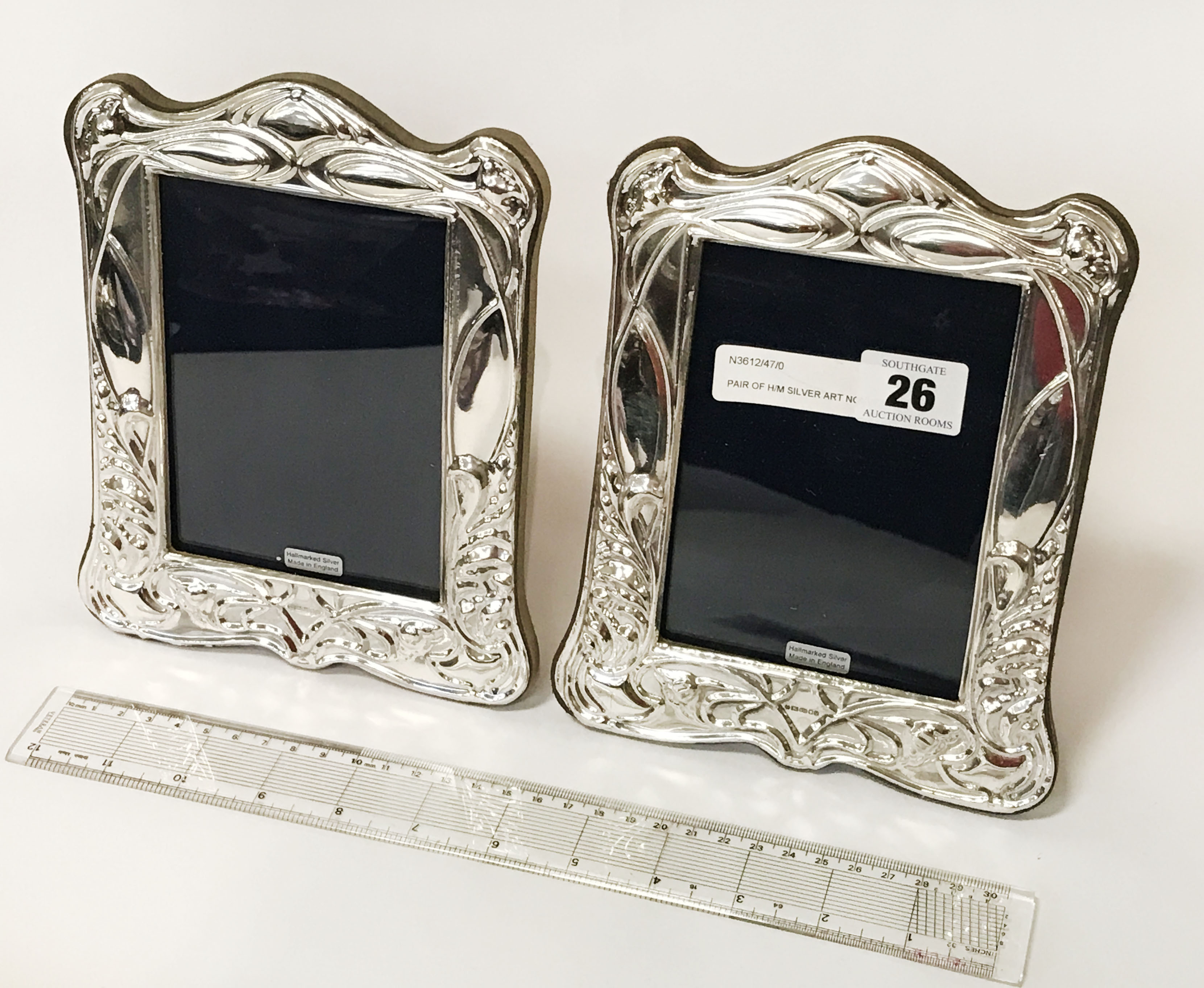 PAIR OF H/M SILVER ART NOUVEAU PHOTO FRAMES - 20cm X 16cm