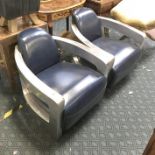 PAIR OF BLUE LEATHER & ALUMINIUM AVIATOR CHAIRS