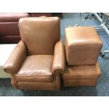 LEATHER ARMCHAIR & 2 POUFFES