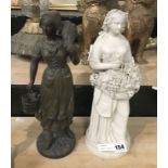 CERAMIC FEMALE FIGURE WITH A METAL FEMALE FIGURE - EACH 33 CMS (H)