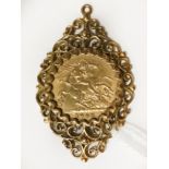 1908 HALF SOVEREIGN IN 9CT GOLD PENDANT MOUNT