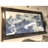 FRAMED CHINESE BLUE & WHITE TILE - 130 CMS X 73 CMS