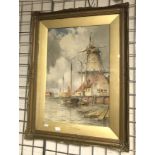 LOUIS VAN STAATEN VIEW OF AMSTERDAM WATERCOLOUR INNER FRAME MEASURES 39cm X 59cm VERY GOOD