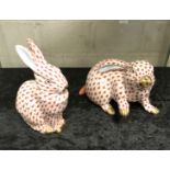 TWO HEREND RABBITS 12CM LONG - 1 10CM TALL & 1 13CM