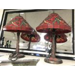 PAIR RED DRAGONFLY TIFFANY STYLE LAMPS - 55 CMS (H)