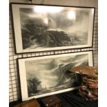 2 LARGE ORIENTAL RIVER SCENES IN WATERCOLOUR - 163 CMS X 84 CMS