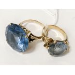 14CT GOLD & BLUE STONE RING & ANOTHER SIMILAR - SIZES N / P