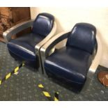 PAIR OF BLUE LEATHER & ALUMINIUM AVIATOR CHAIRS