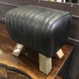 BLACK LEATHER FOOTSTOOL