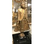 CARVED WOODEN BUDDHA 120CM TALL IN GILT & BEJEWELLED