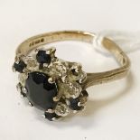 9CT GOLD DIAMOND & CENTRE SAPPHIRE RING - RING NEEDS RESHAPING THEREFORE A/F