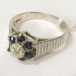 9 CT. GOLD SAPPHIRE DIAMOND RING - SIZE L