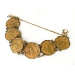 6 FULL SOVEREIGN BRACELET 1896, 1911,1911 x 3, 1913, 1917