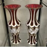 PAIR OF RED BOHEMIAN GLASS VASES - 38 CMS