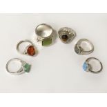 SIX 925 SILVER & SEMI PRECIOUS STONE RINGS