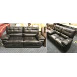 ASHLEY MANOR 3 SEATER POWER RECLINER & 2 SEATER SOFA - BLACK LEATHER