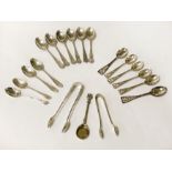 VARIOUS SILVER SPOONS / TONGS - APPROX 13oz