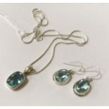 STERLING SILVER TOPAZ SET OF EARRINGS & PENDANT