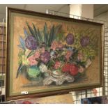 VINCENT ROUX - FLOWERS IN VASE - FRAMED PASTEL 133 X 93CM