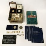 QTY OF BRITISH & WORLD COINS - SOME SILVER WITH OTHER ITEMS