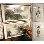 2 ORIENTAL PICTURES - RIVER SCENES WITH 2 PICTURES - GEISHA GIRLS